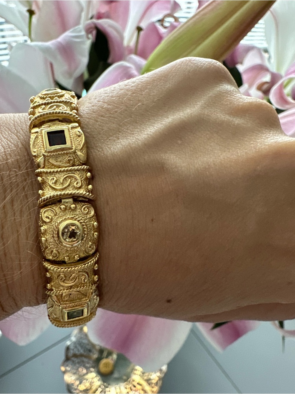 Ross Simons Etruscan Bracelet 925 Silver Gold Vermeil Multi Gemstone